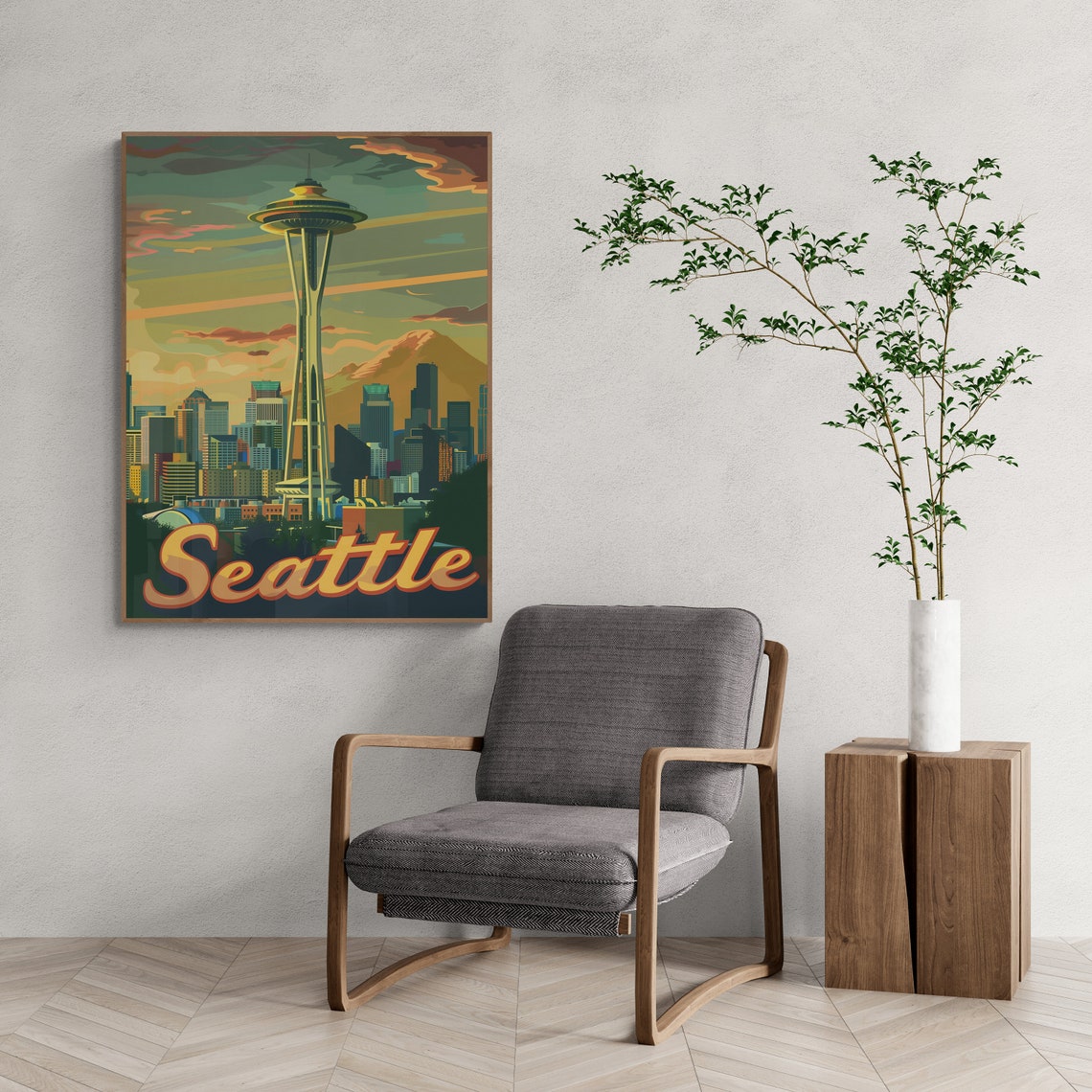 Seattle Space Needle Sunset Skyline Retro Washington Poster Art - Image 3