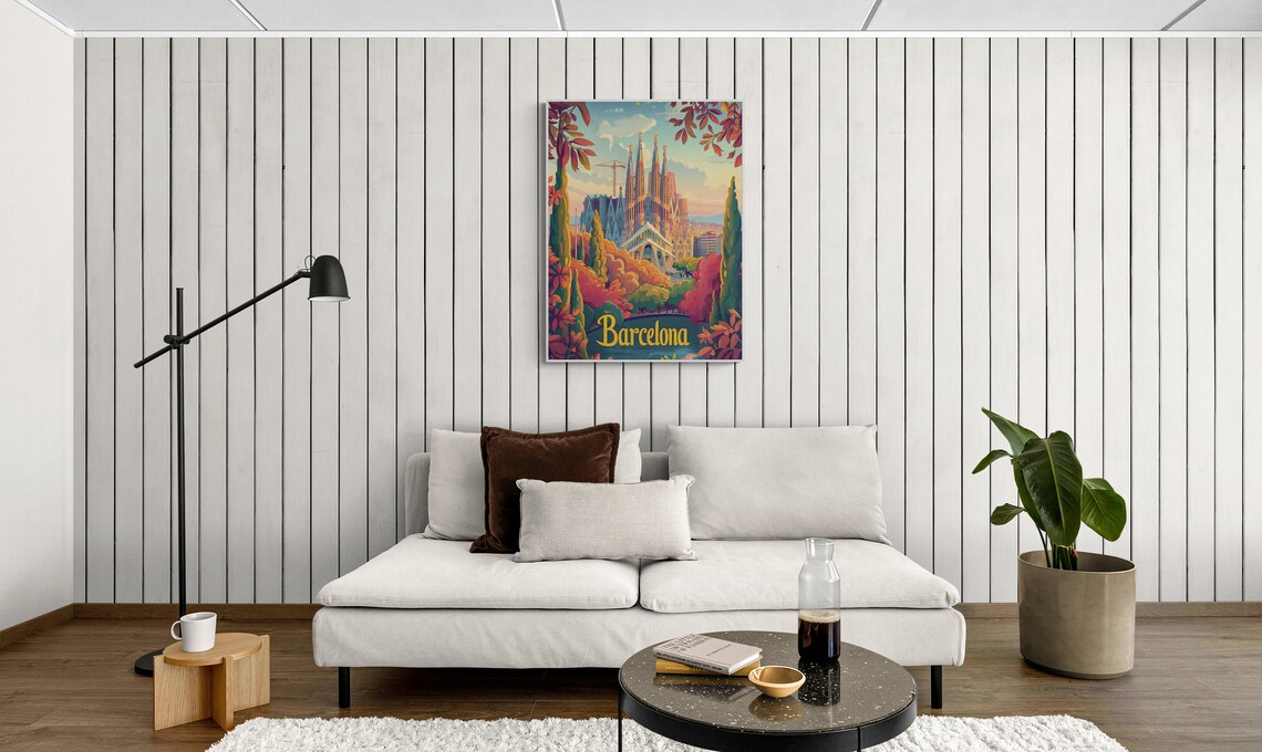 Barcelona Sagrada Familia Autumn Trees Vintage Spain Park Poster - Image 4