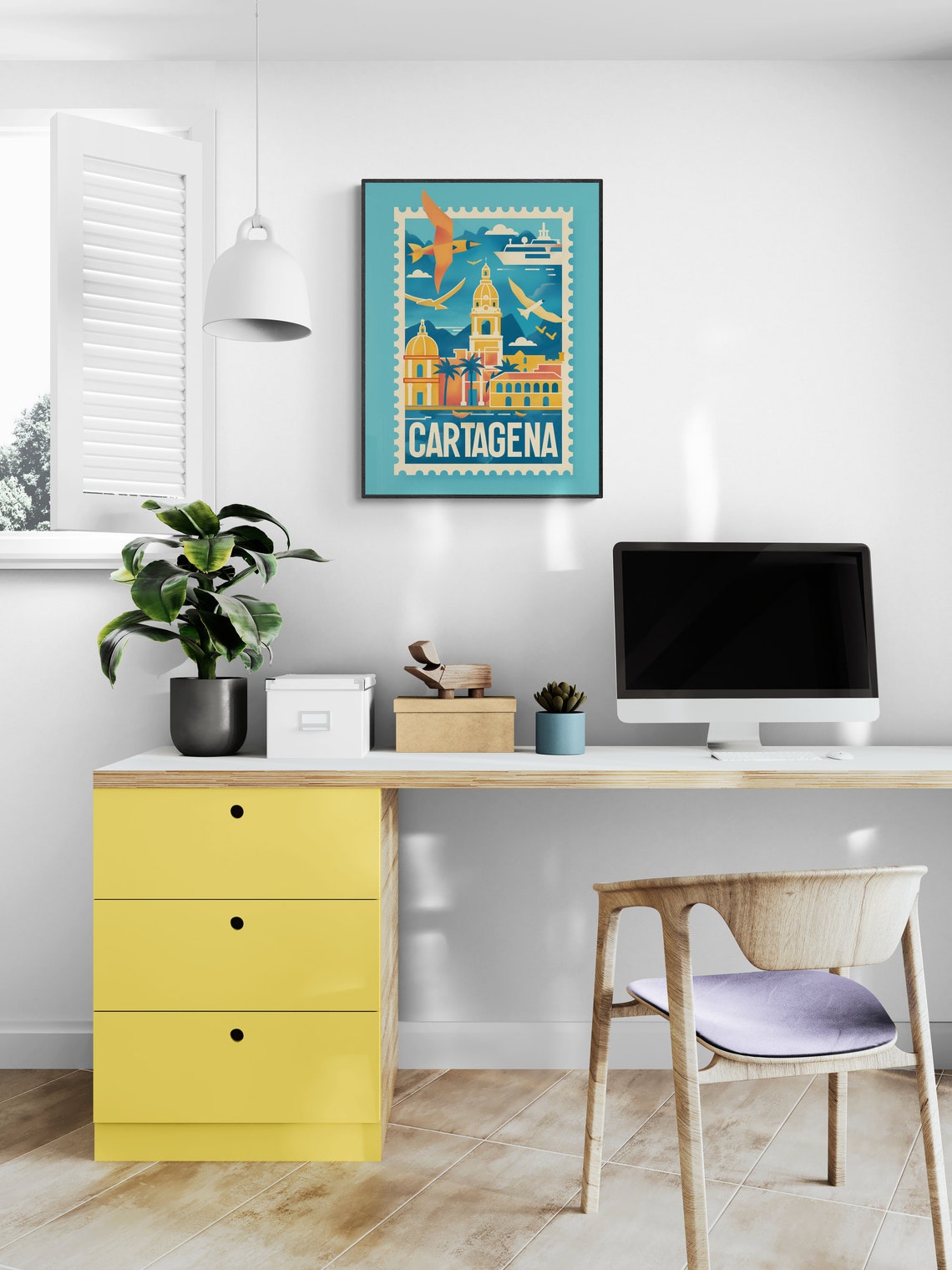 Cartagena Colonial Towers Seabirds Vintage Travel Stamp Poster - Image 4