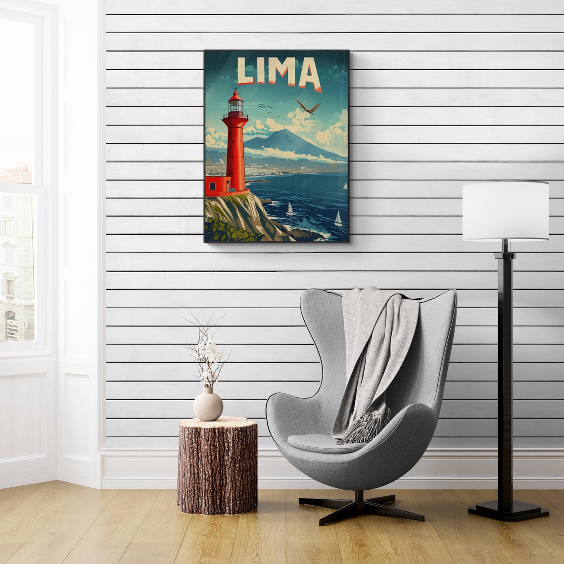Lima Red Lighthouse Cliffs Pacific Coast Retro Travel Poster - Image 5