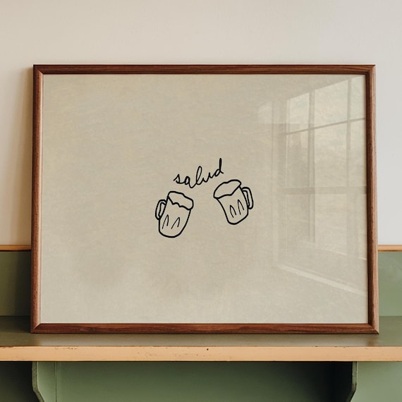 Salud Beer Print, Minimalist Bar Cart Art