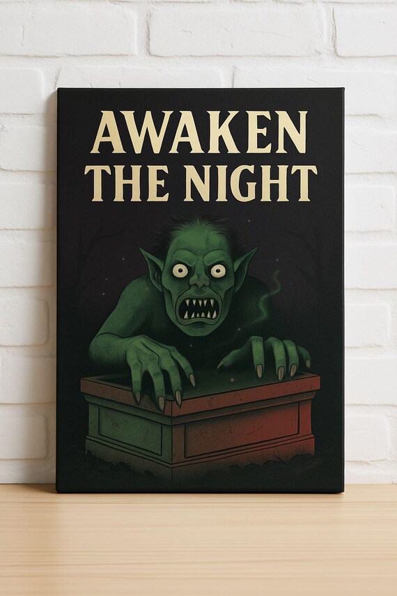Awaken the Night Goblin Rising from Coffin Horror Art Poster