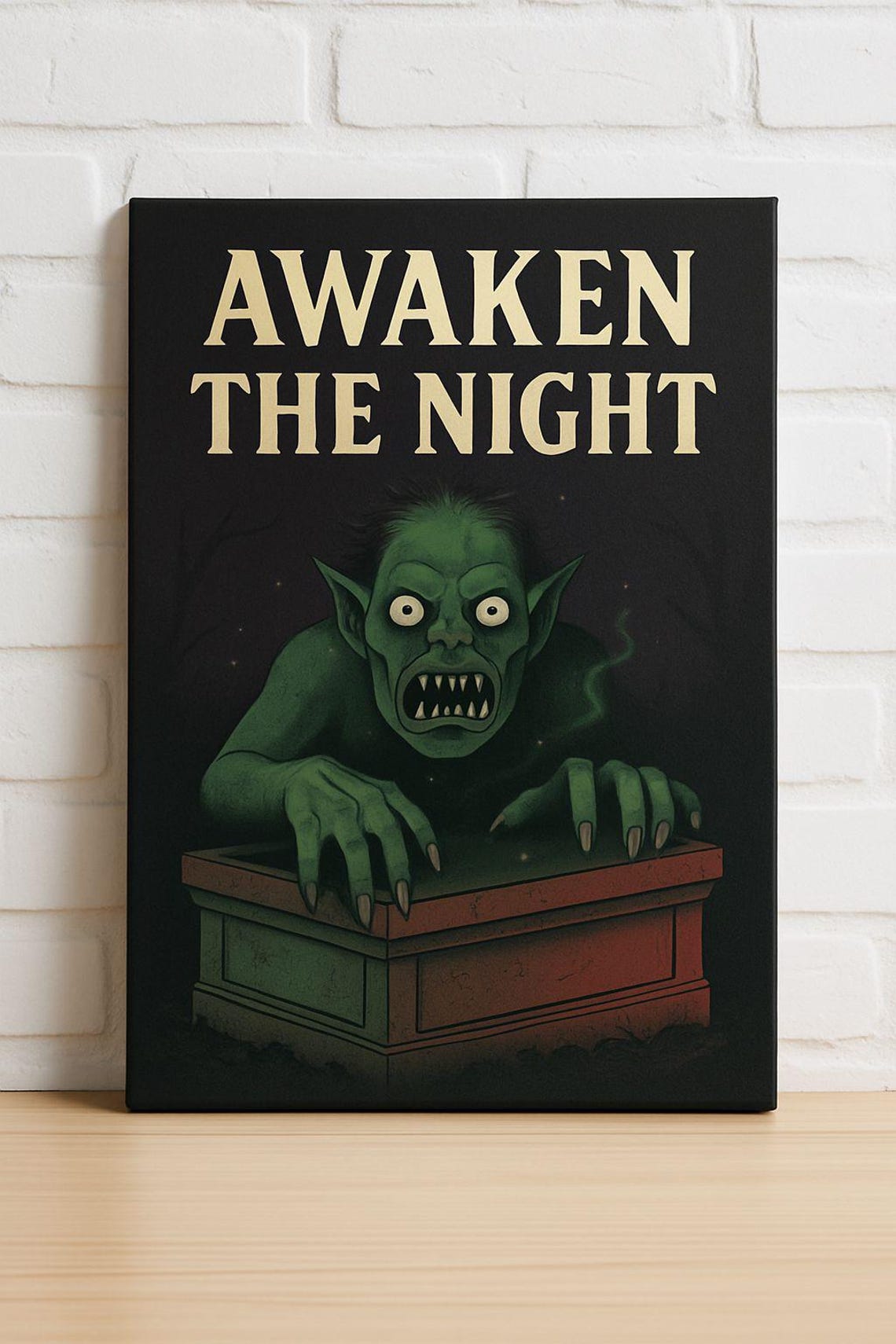Awaken the Night Goblin Rising from Coffin Horror Art Poster