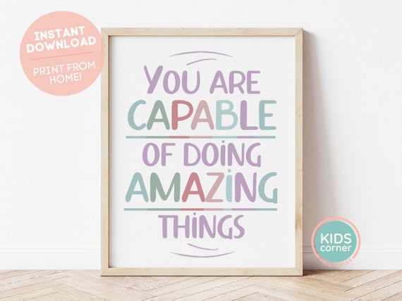 You Are Capable Of Doing Amazing Things Print Rainbow Word Art Decor Playroom Decor Kids Room Decor Classroom Positive