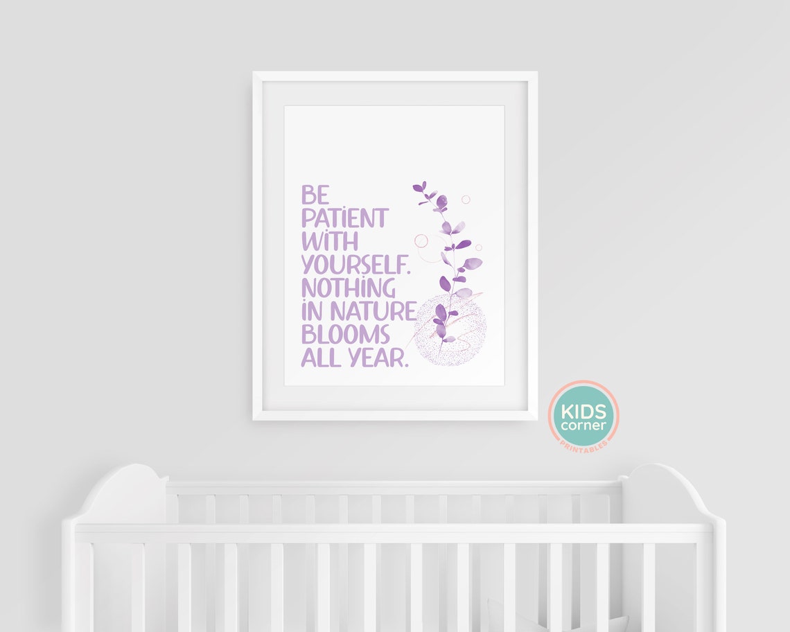 Be Patient With Yourself Purple Botanical Mindfulness Quote Poster - Image 3