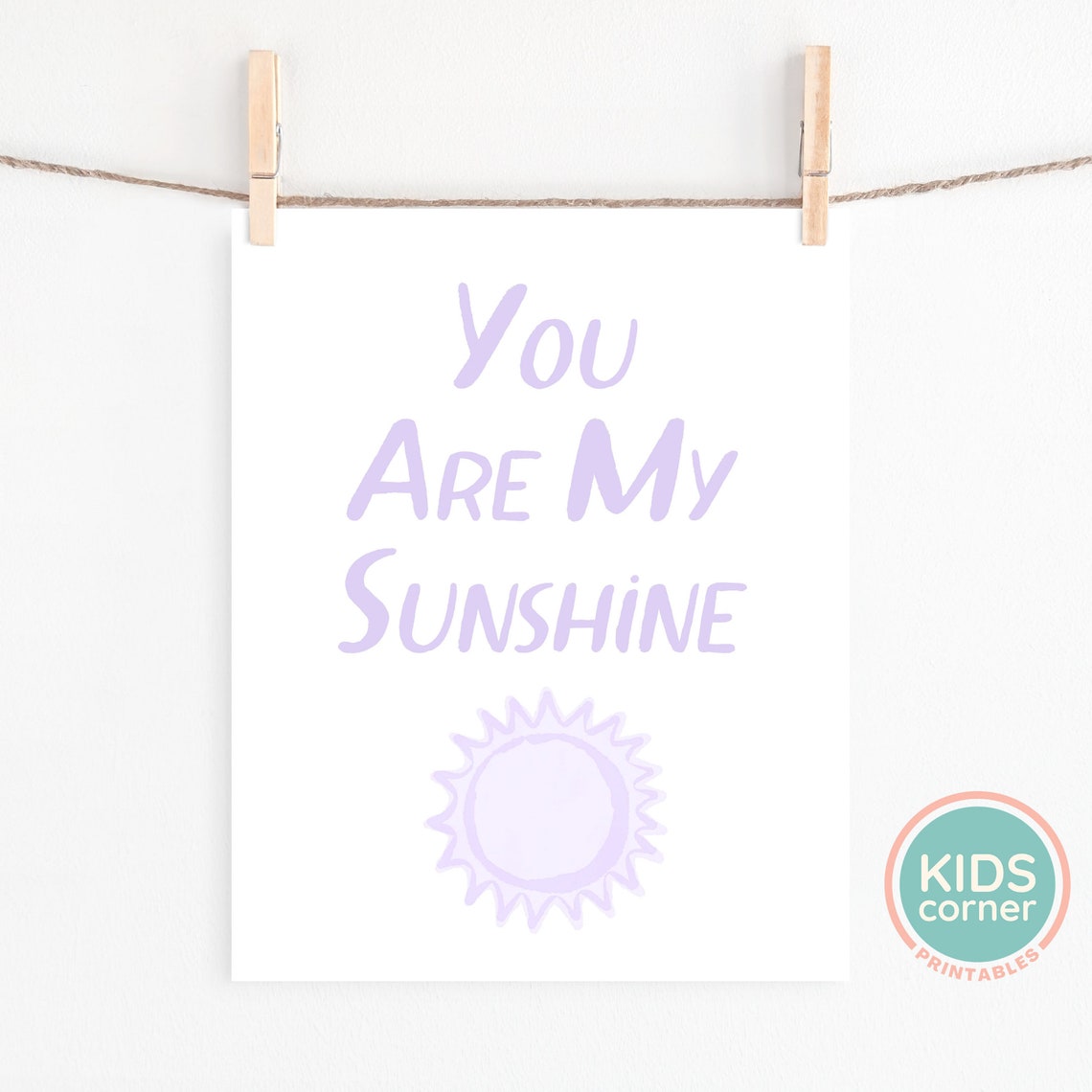 You Are My Sunshine Lavender Nursery Quote Sun Doodle Wall Print - Image 2