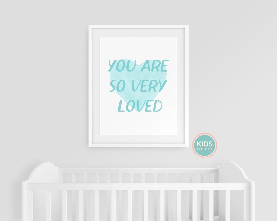 You Are So Very Loved Teal Watercolor Heart Nursery Quote Poster - Image 3