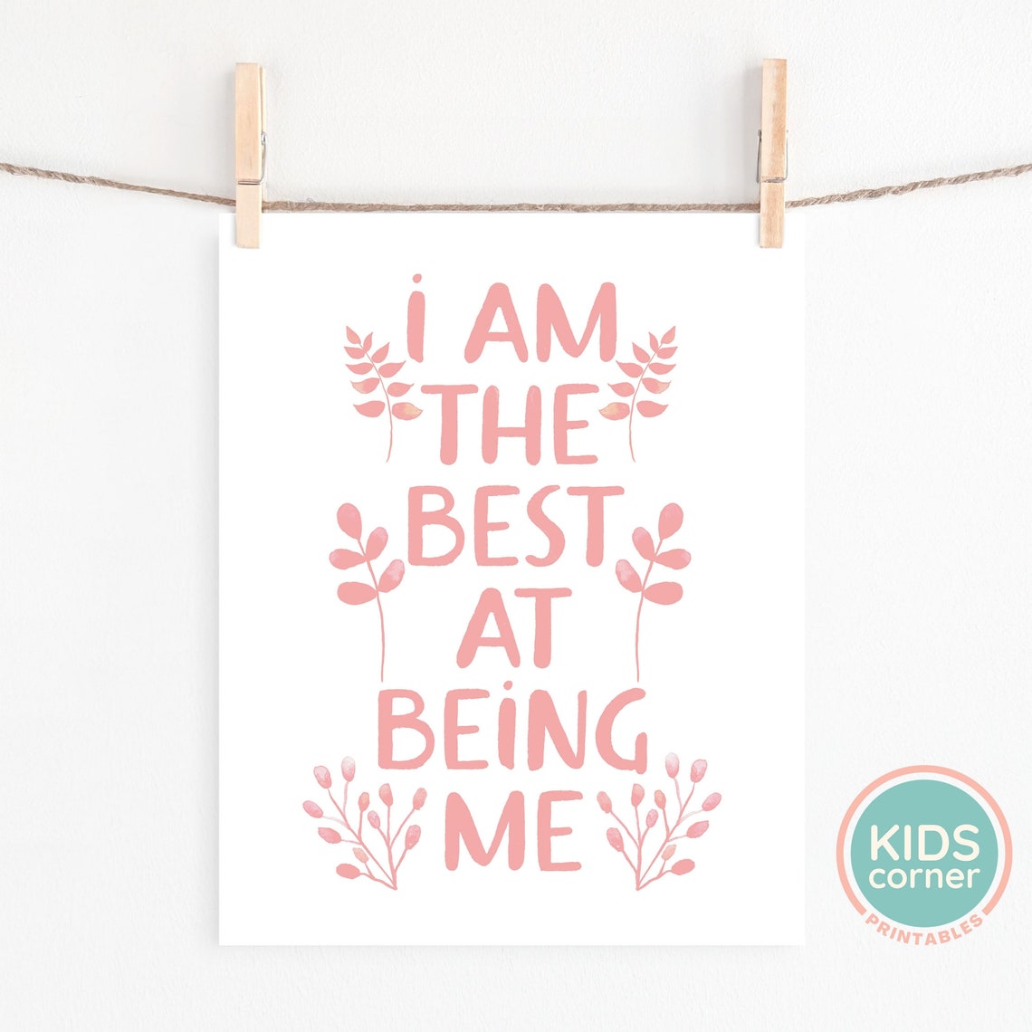 I Am the Best at Being Me Coral Botanical Kids Affirmation Poster - Image 2