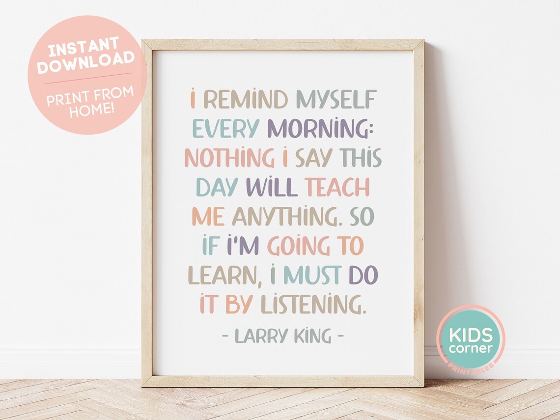 Learn By Listening Larry King Quote Pastel Classroom Poster Art - Image 3