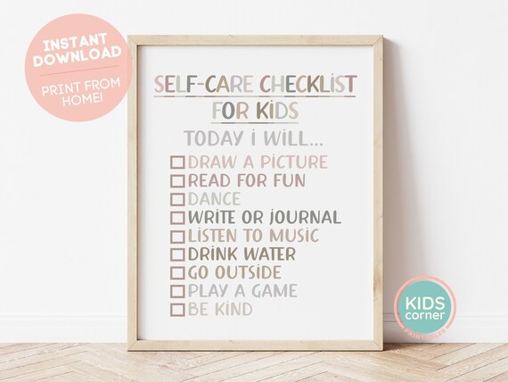 Self Care Checklist for Kids Pastel Wellness Habits Routine Poster