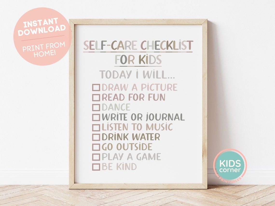 Self Care Checklist for Kids Pastel Wellness Habits Routine Poster