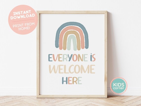 Everyone Is Welcome Here Rainbow Quote Art Print