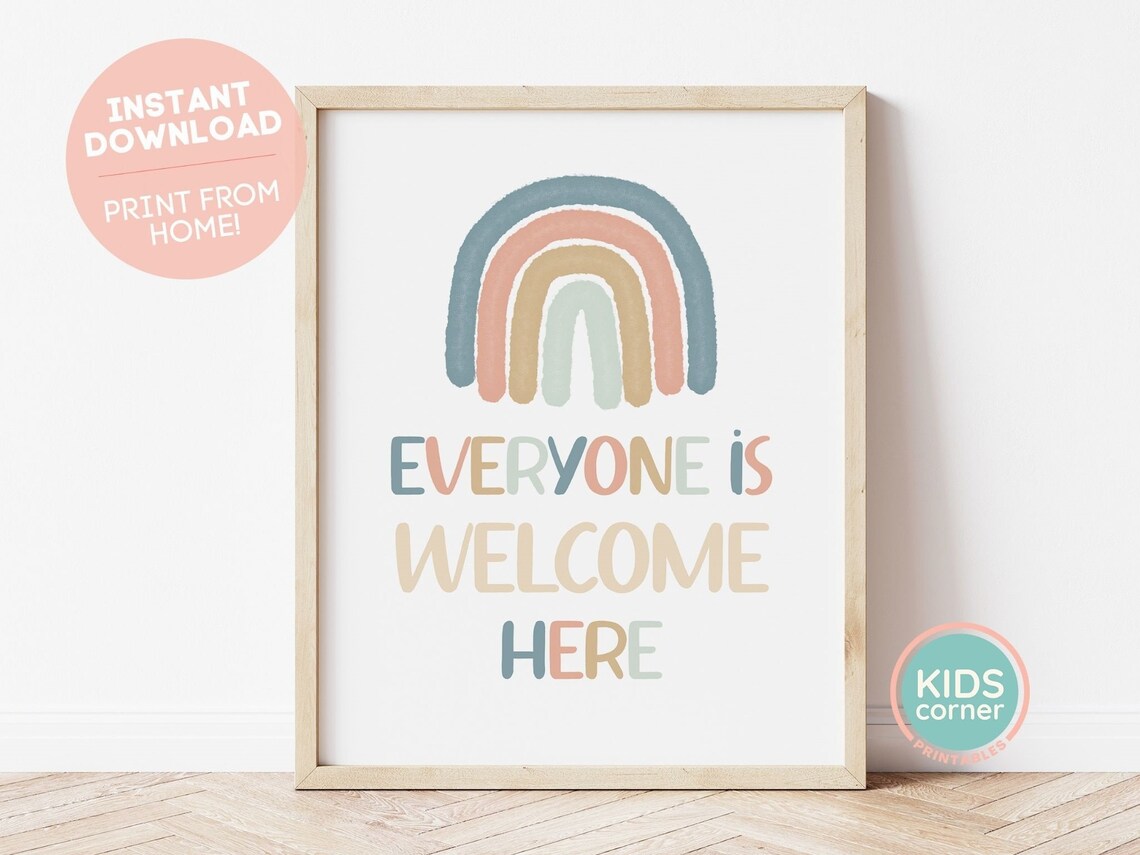 Everyone Is Welcome Here Rainbow Quote Art Print