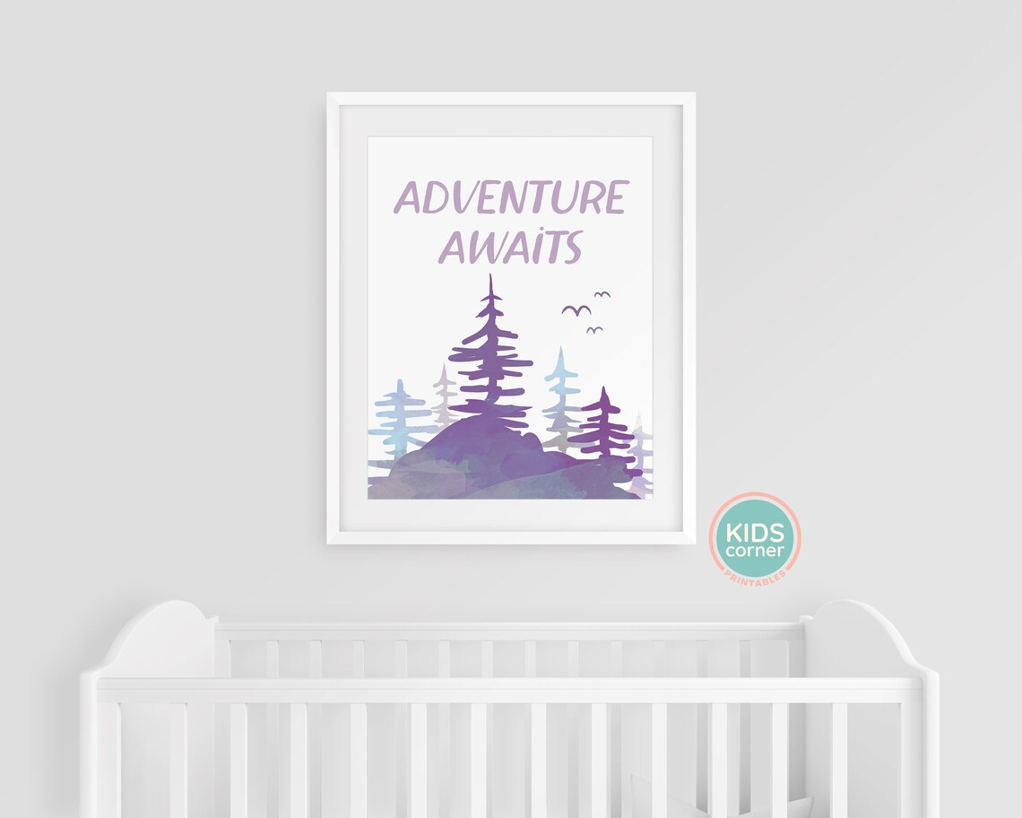Adventure Awaits Lavender Purple Pine Forest Watercolor Print - Image 3