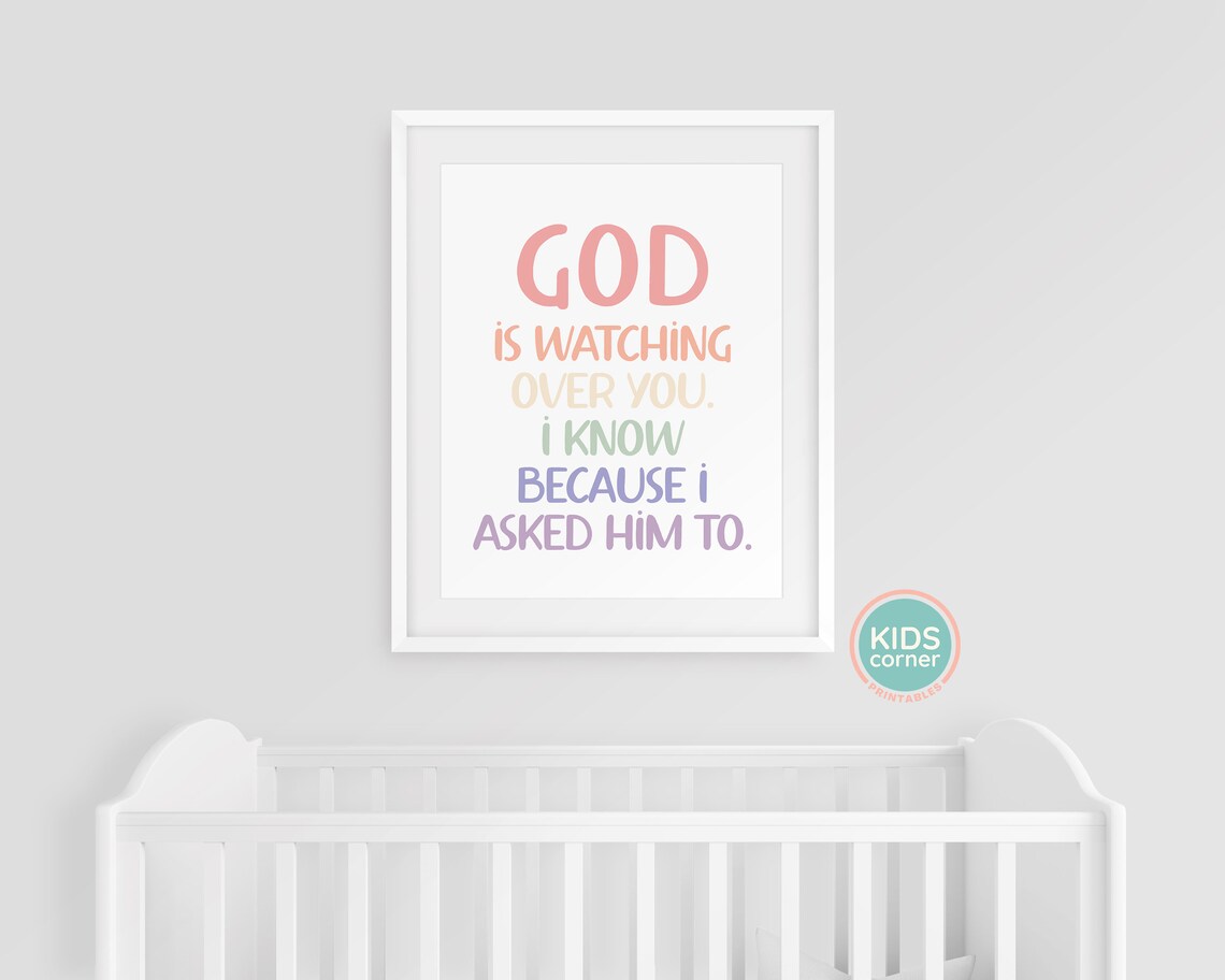 God Is Watching Over You Nursery Room Art Print - Image 3