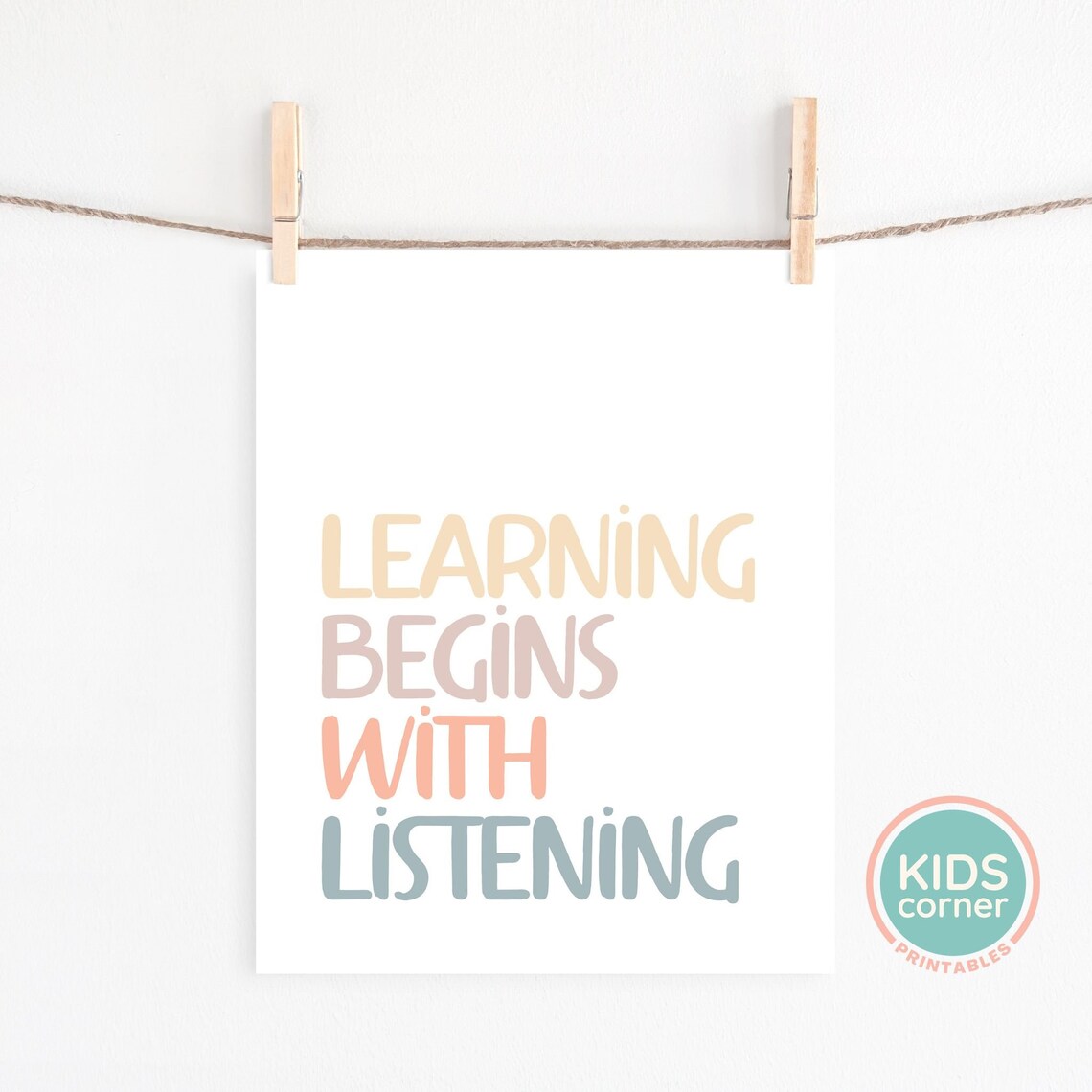 Learning Begins With Listening Earth Tone Classroom Quote Poster - Image 2