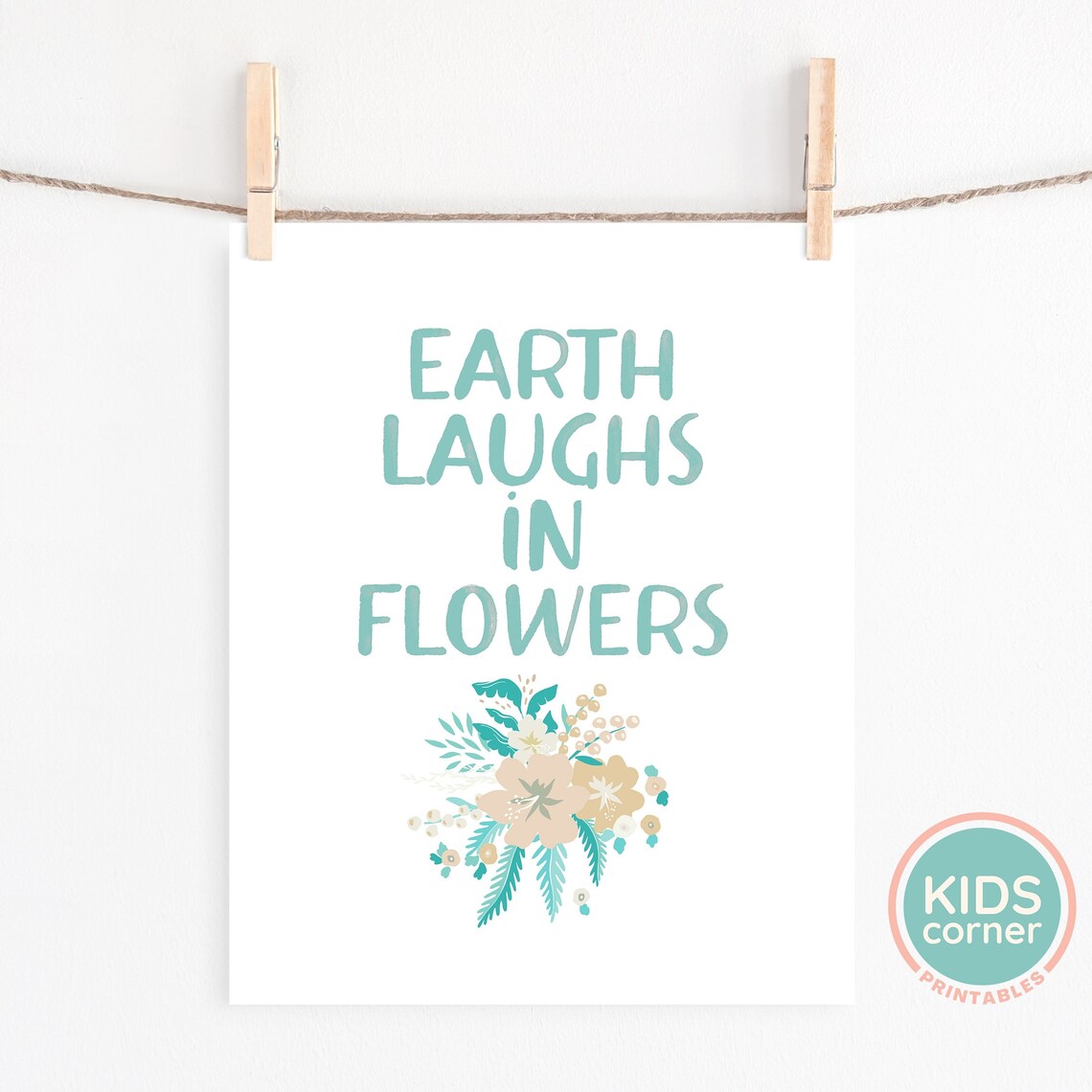 Earth Laughs In Flowers Teal Wildflower Bouquet Floral Poster - Image 2