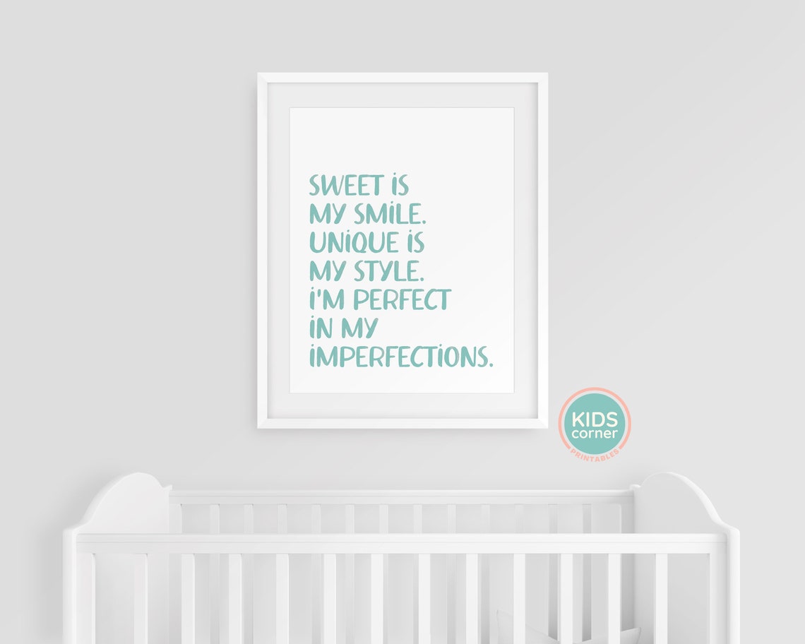 Sweet Is My Smile Blue Affirmation Kids Self Love Quote Poster - Image 3