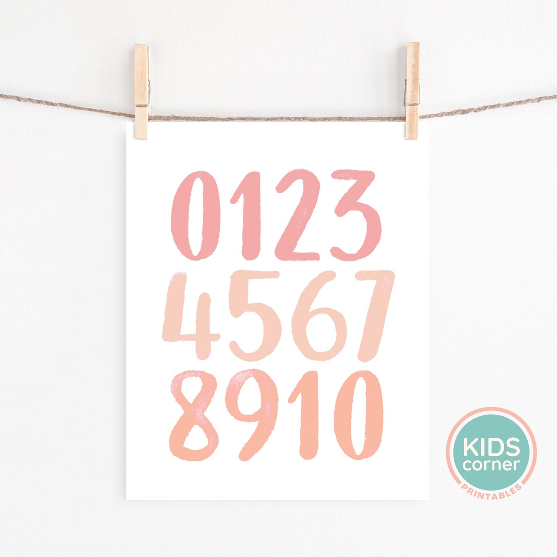 Watercolor Numbers 0 to 10 Blush Pink Nursery Learning Print - Image 2