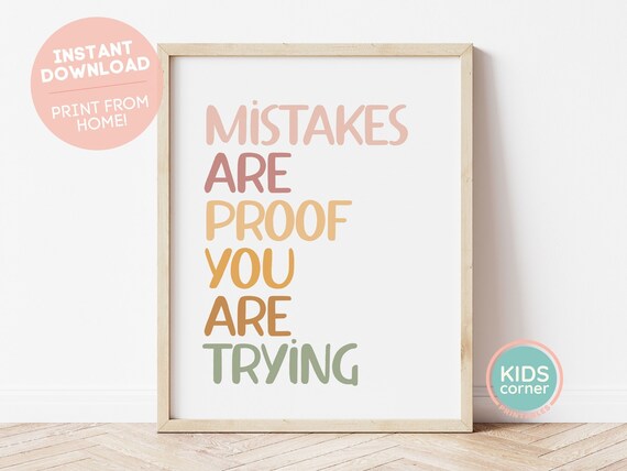 Mistakes Are Proof You Are Trying Pastel Rainbow Lettering Quote Poster