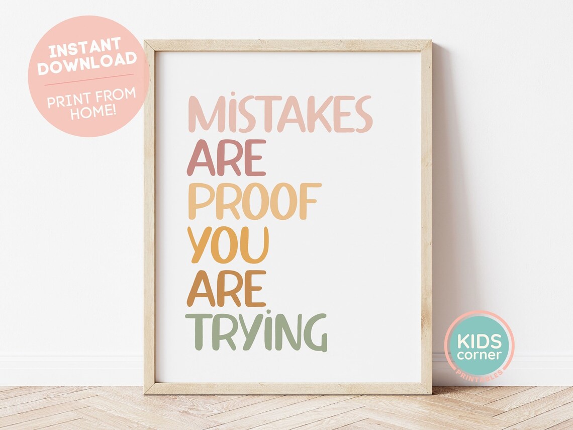Mistakes Are Proof You Are Trying Pastel Rainbow Lettering Quote Poster