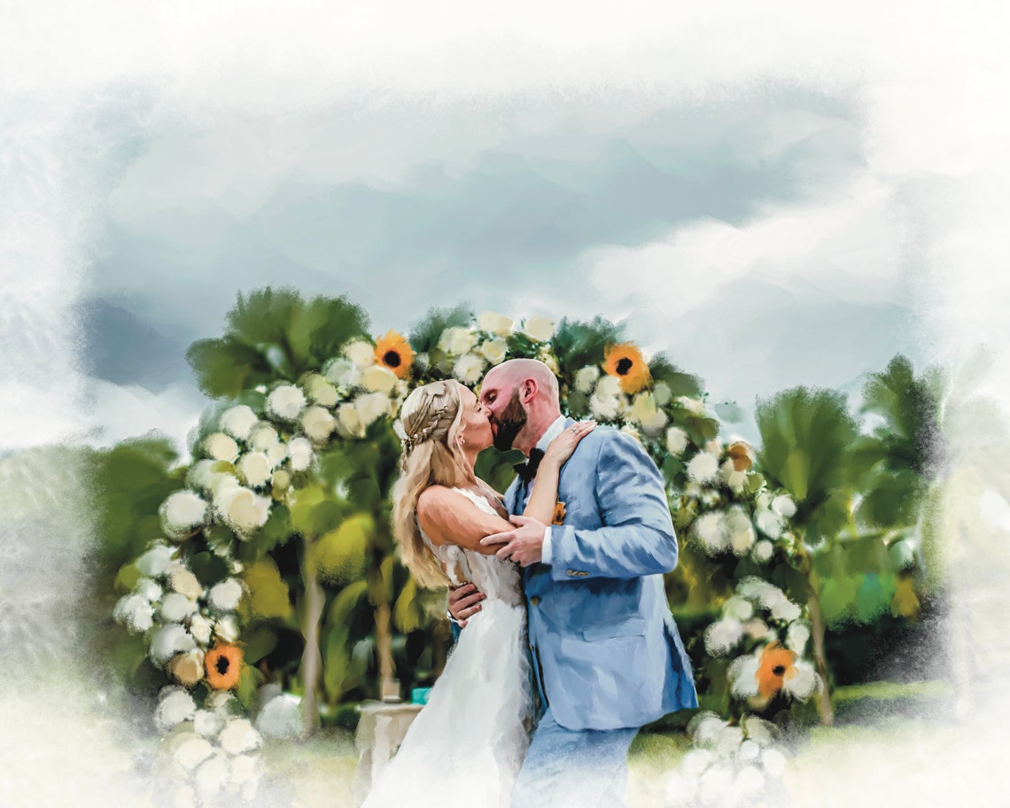 Newlywed Pair Walking Hand in Hand Through Palm Trees Poster - Image 5