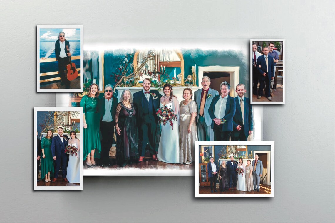 Custom Wedding Family Portrait With Children Painted Together Poster - Image 5