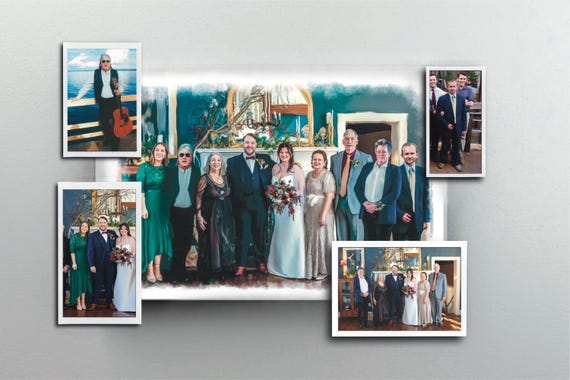 Canvas Collage of a Painted Wedding Group With Family Photos Poster