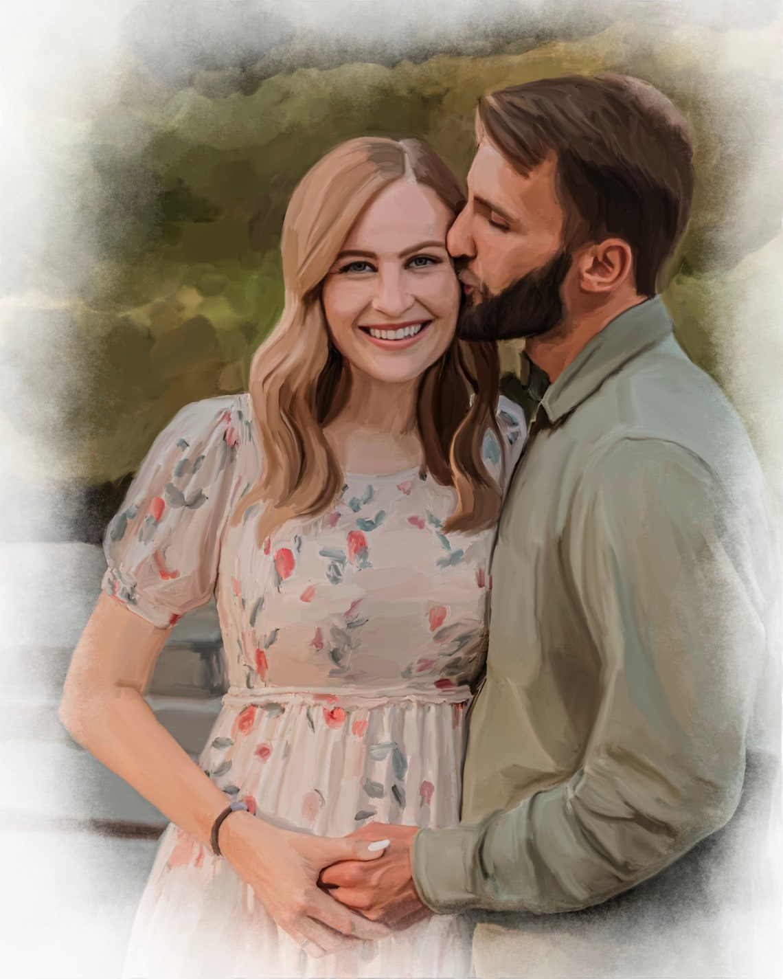 Newlywed Couple Sitting in a Green Mountain Valley Landscape Poster - Image 2