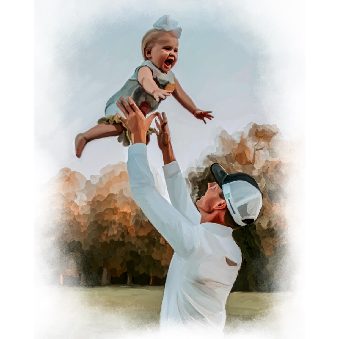 Custom Watercolor Family Portrait of Four by a Lake Shore Poster - Image 4