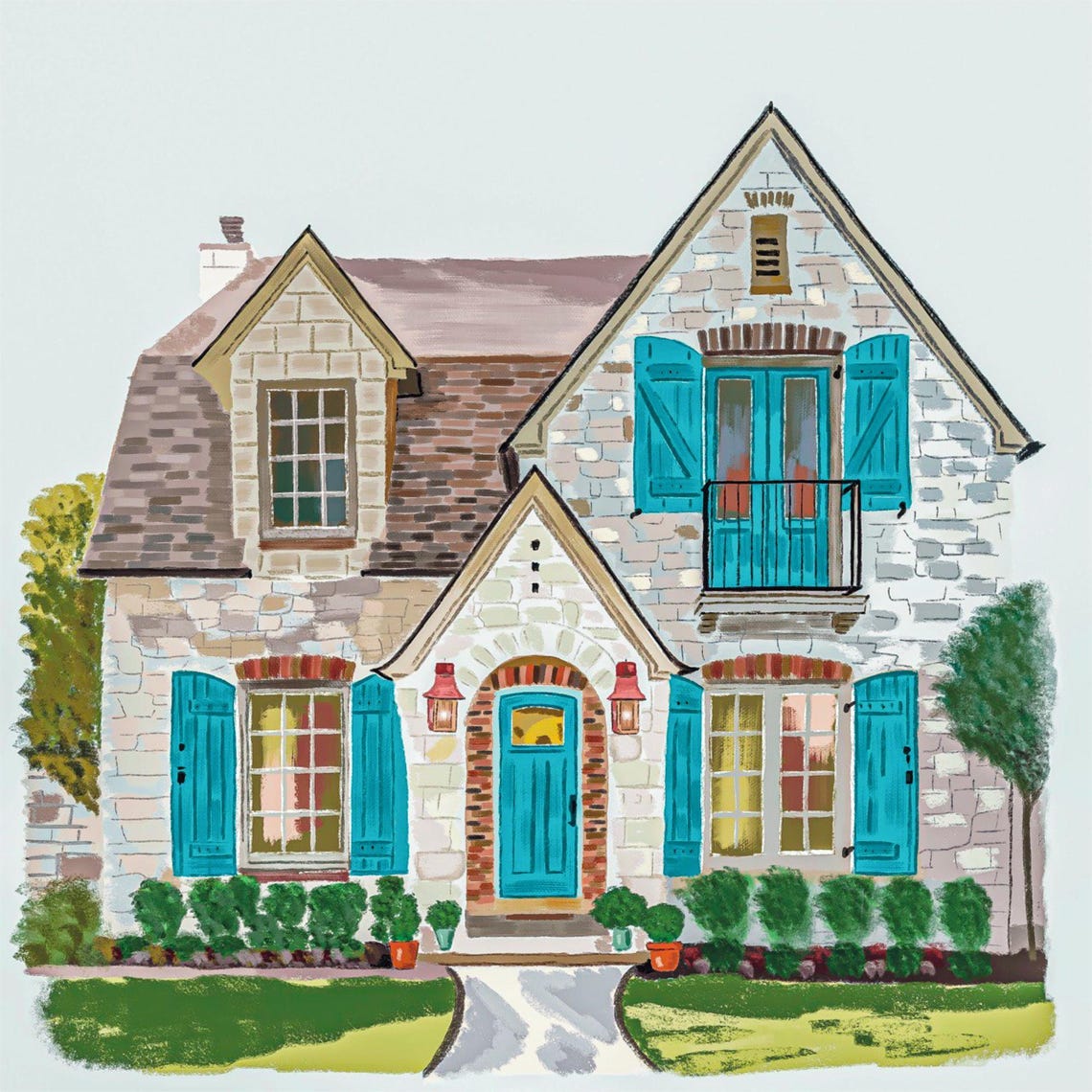 Green Farmhouse with Orange Porch Watercolor My Home Artwork Poster - Image 2