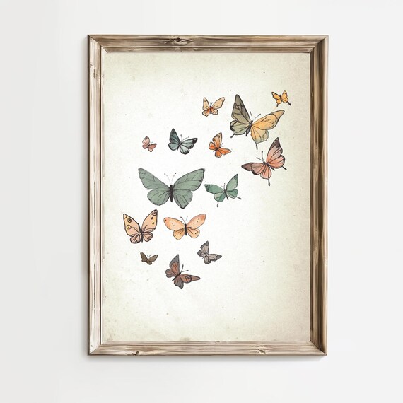 Vintage Butterfly Collection Illustration Poster In Soft Neutral Tones