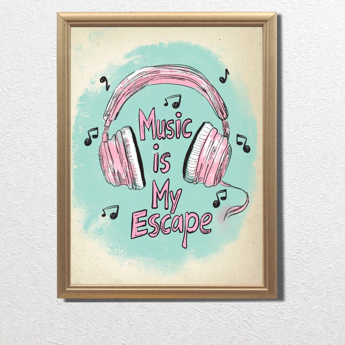 Music Is My Escape Pink Headphones Dreamy Music Quote Poster - Image 3