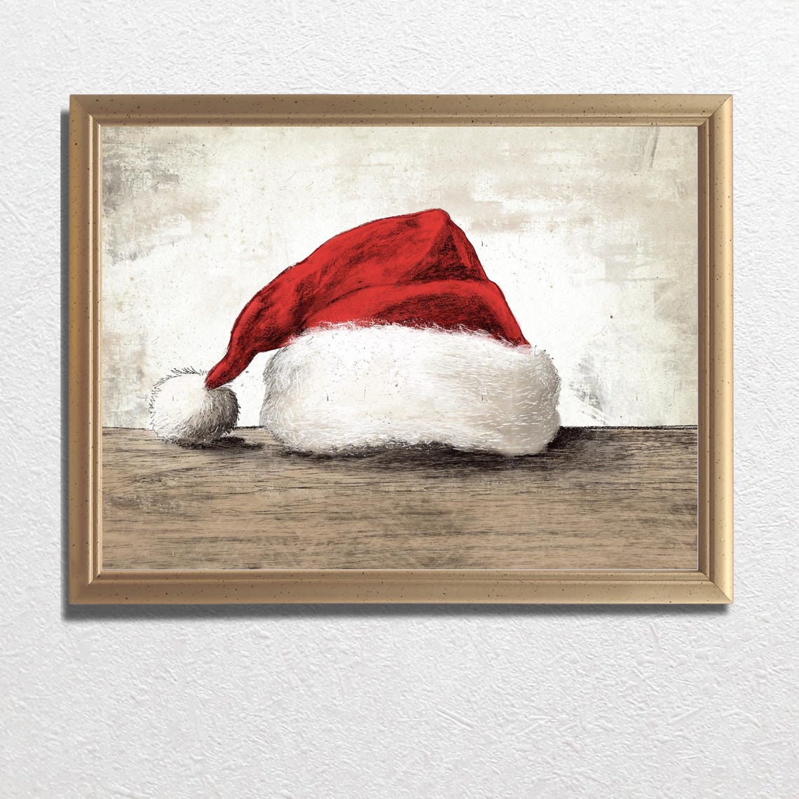 Santa Hat Resting On Wooden Table In Vintage Christmas Style Poster - Image 3