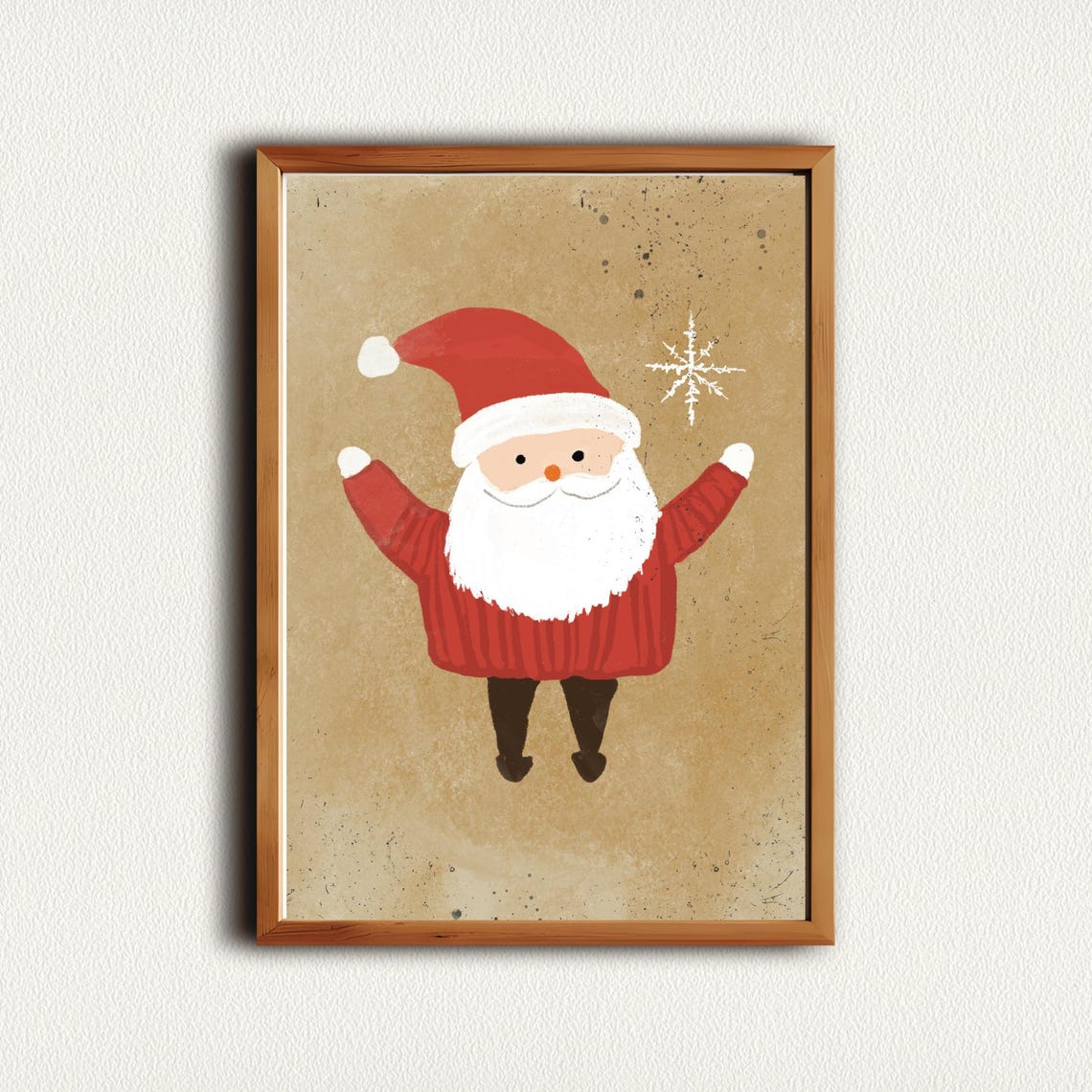 Cheerful Santa Claus Arms Raised Snowflake Vintage Christmas Print - Image 4