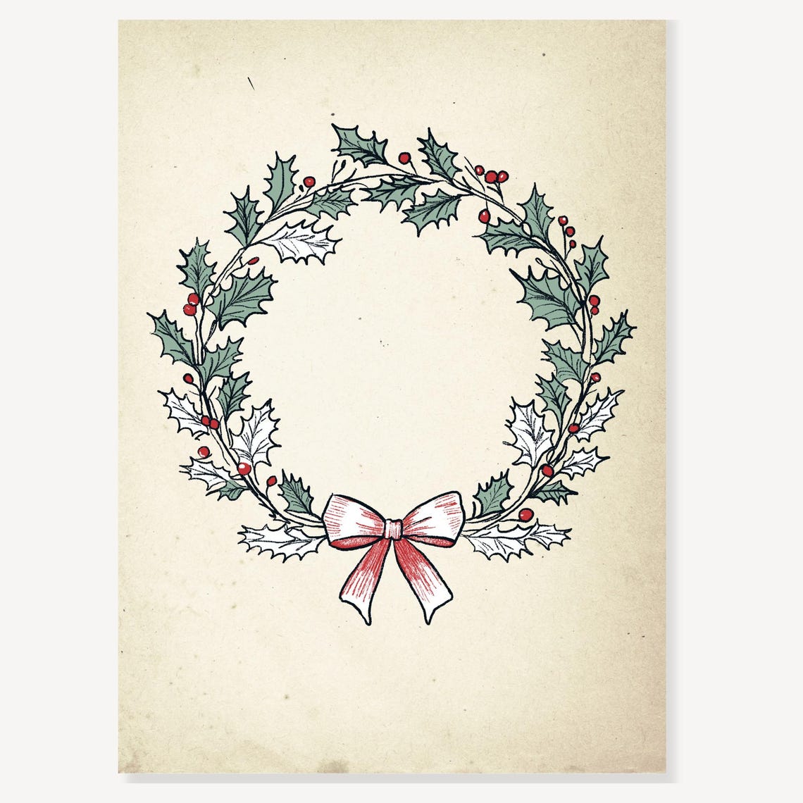 Christmas Holly Wreath With Red Bow In Vintage Holiday Style Poster - Image 2