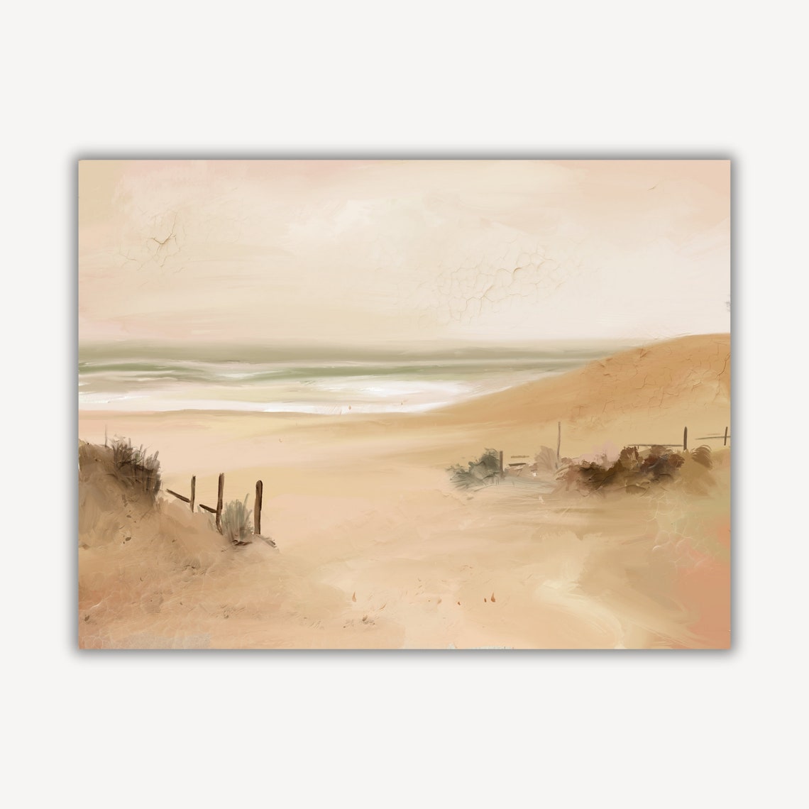 Soft Neutral Sandy Beach Dunes Minimalist Misty Seascape Poster - Image 2