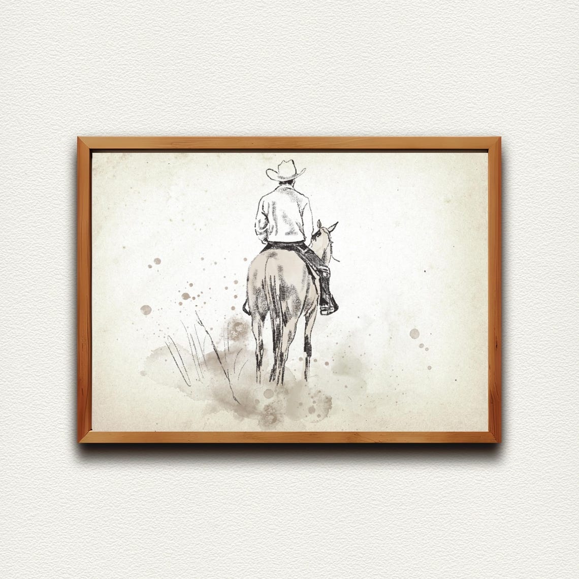 Cowboy Riding His Horse into the Distance Vintage Art Poster
