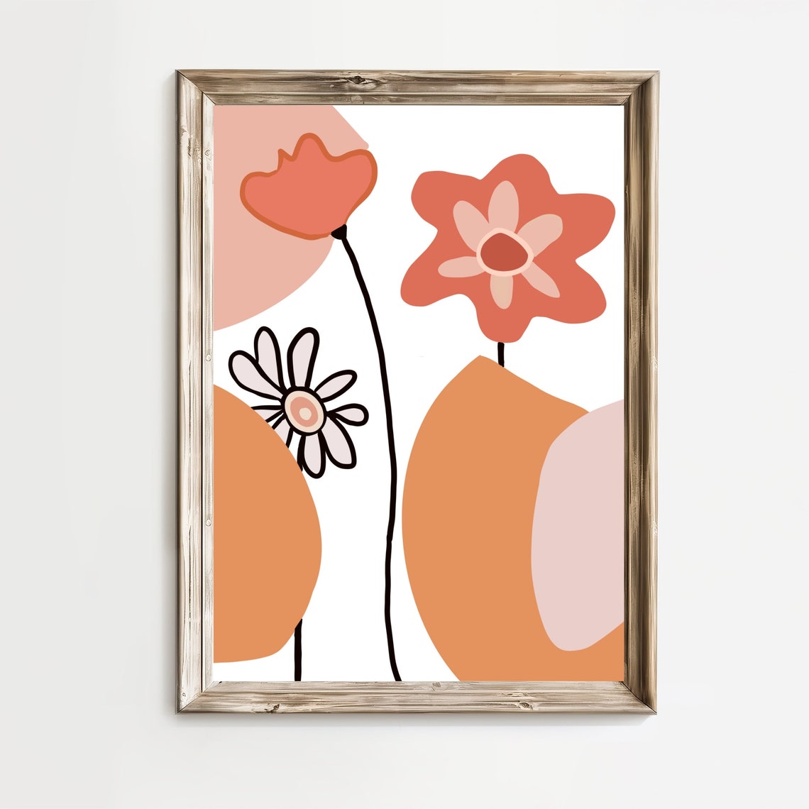 Abstract Terracotta Wildflowers Thin Stem Modern Botanical Print - Image 3