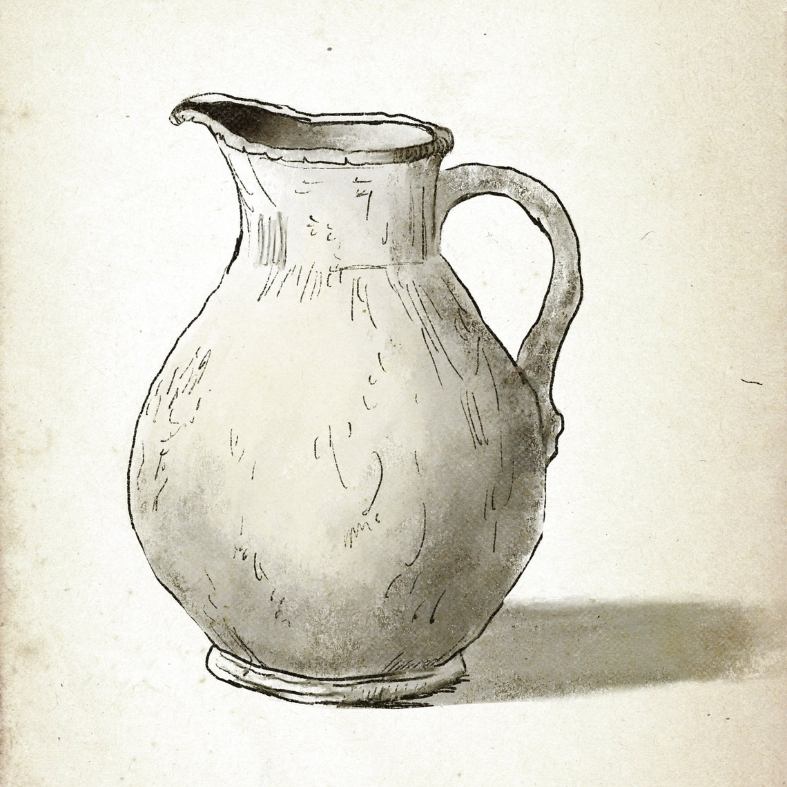 Vintage Rustic Pitcher Jug Ink Sketch Farmhouse Kitchen Print - Image 4