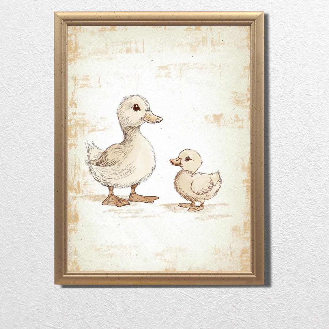 Mother Duck and Duckling Vintage Farmhouse Nursery Sketch Art Print - Image 3