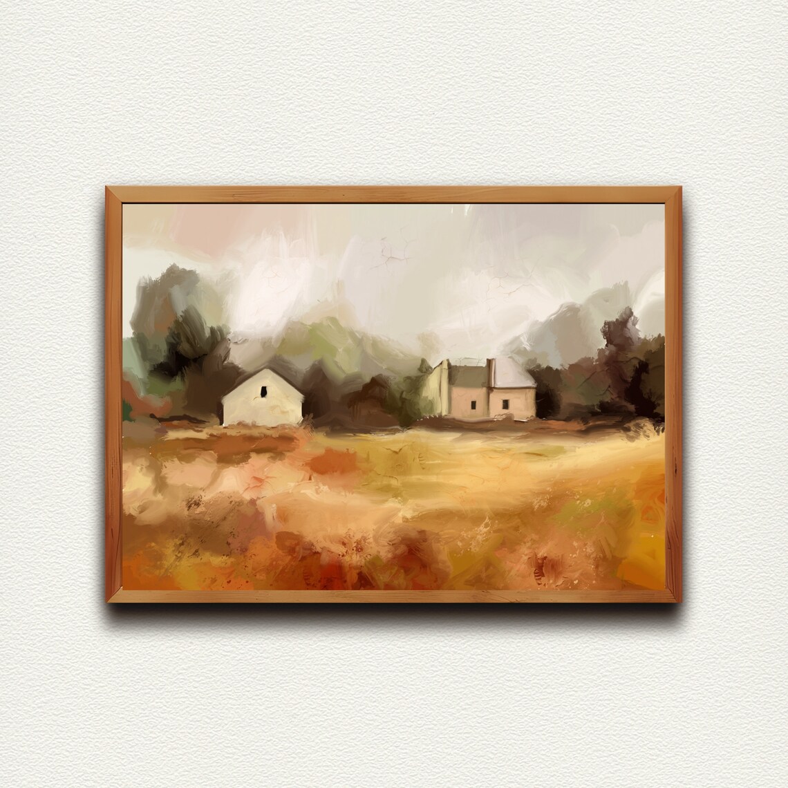 Rustic Autumn Farmhouse Golden Field Countryside Oil Painting Poster - Image 2