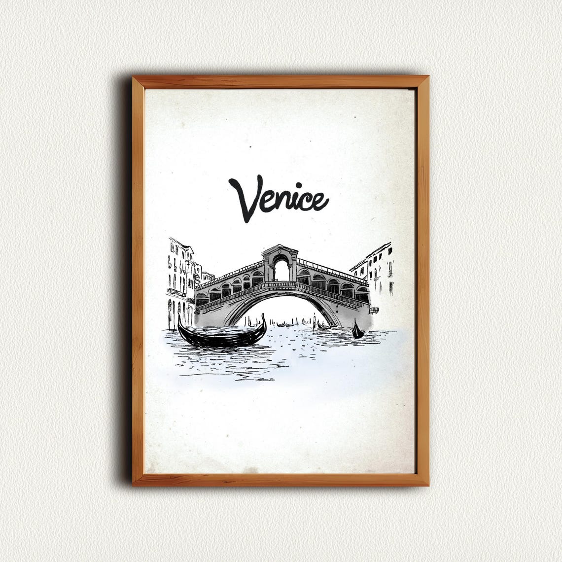 Venice Rialto Bridge Gondola Ink Sketch Vintage Italy Travel Poster - Image 3