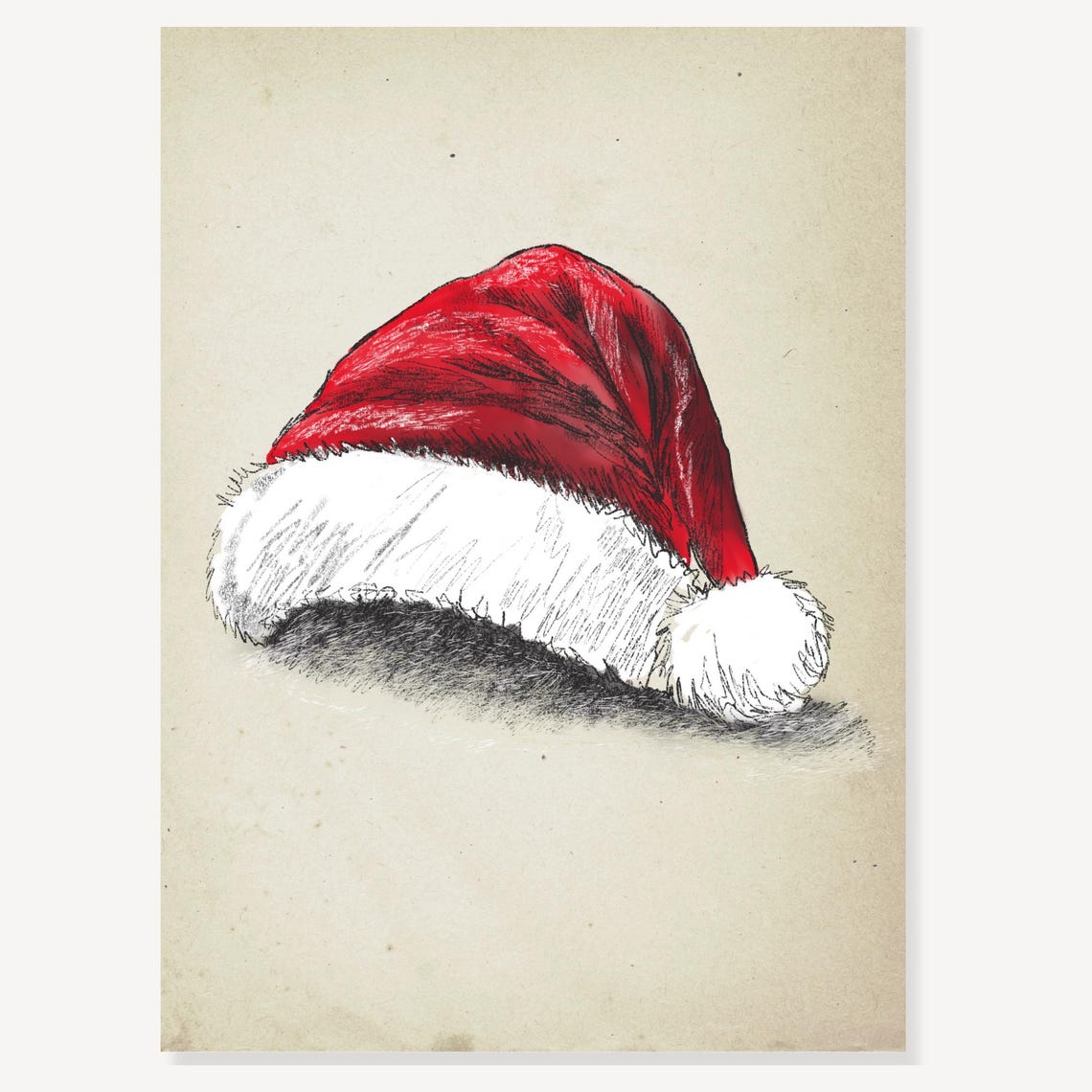 Red Santa Hat Ink Sketch In Vintage Christmas Holiday Style Poster - Image 2