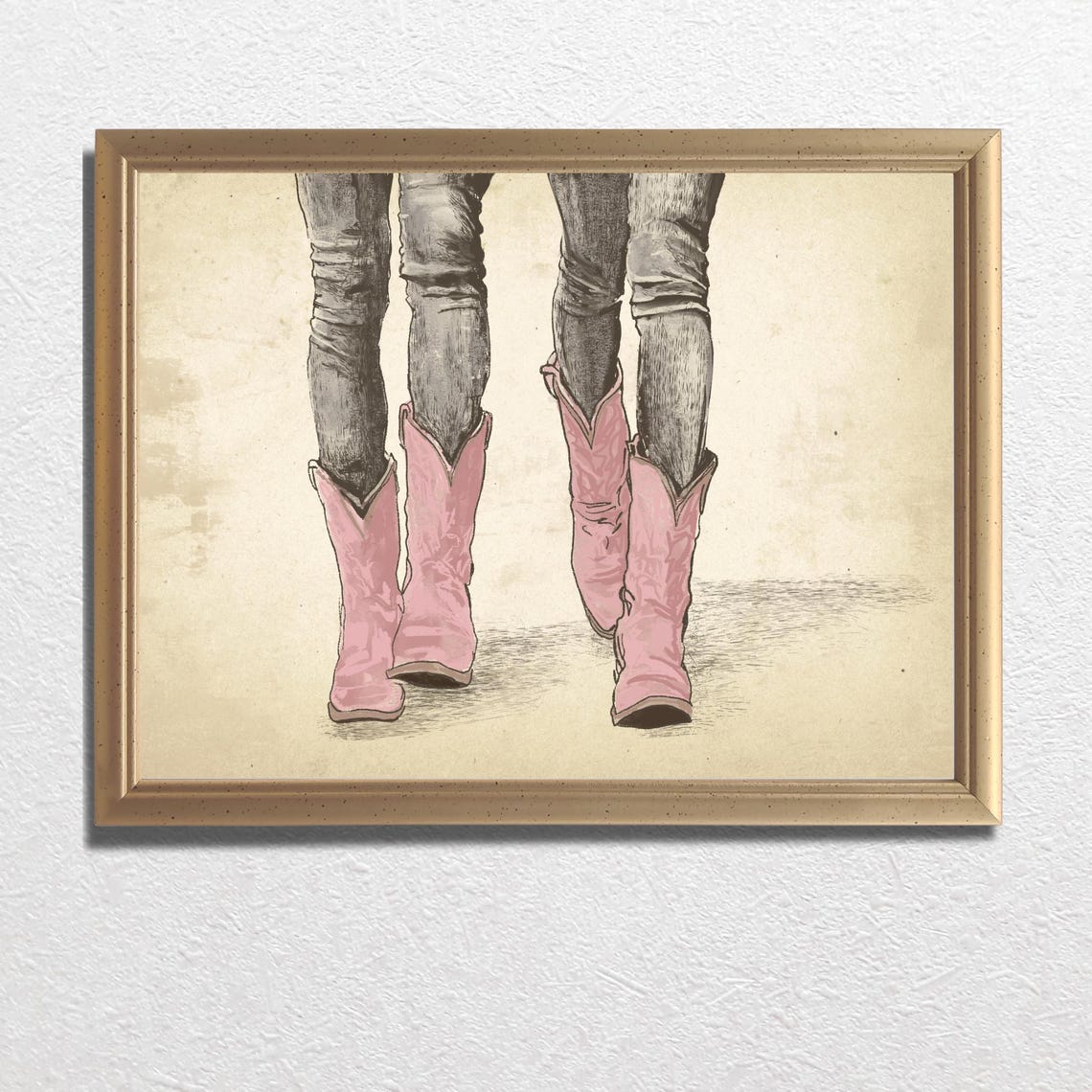Pink Cowboy Boots with Jeans Vintage Western Sketch Art Print - Image 3