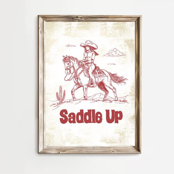 Western Wall Art Print Vintage Saddle Up Retro Pink Western Wall Art Decor Rustic Trendy Cowgirl Prints