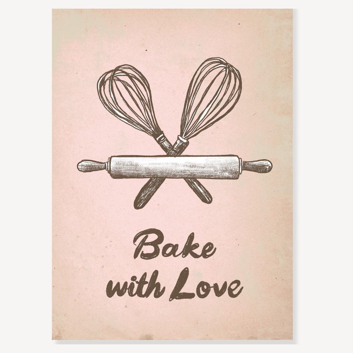 Bake With Love Crossed Whisks Rolling Pin Kitchen Quote Poster - Image 2