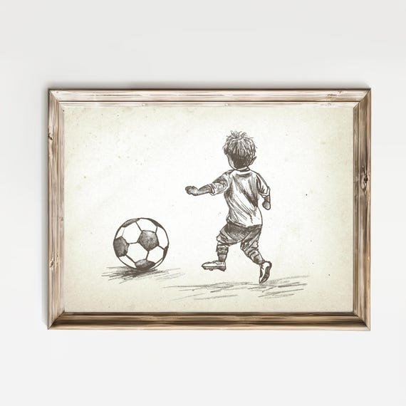Vintage Football Nursery Art Print, Soccer Sketch