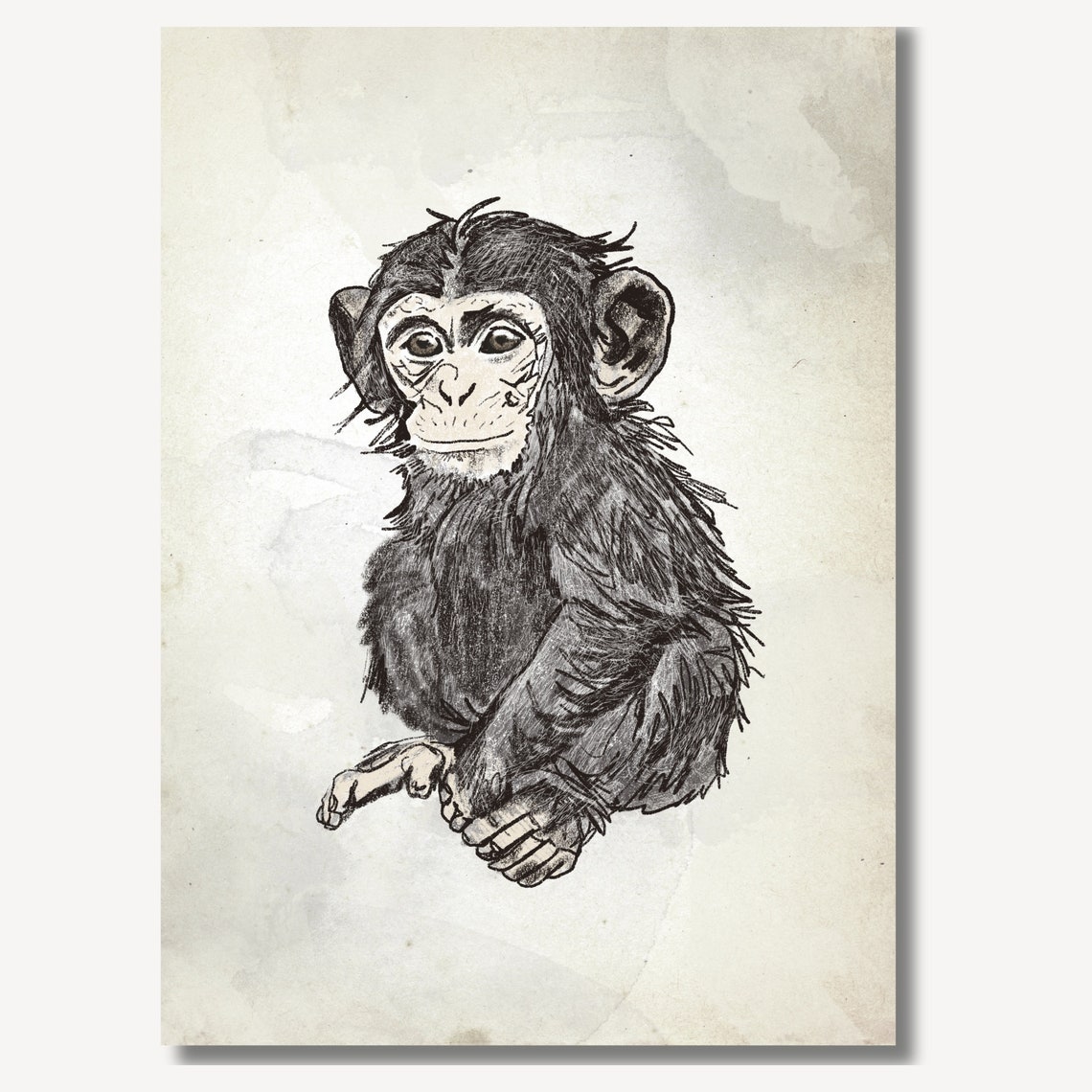 Baby Chimpanzee Sitting Sketch Safari Nursery Primate Poster - Image 2