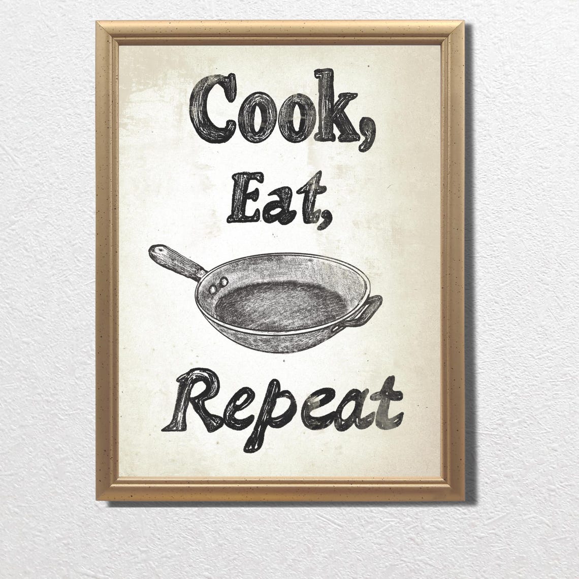 Cook Eat Repeat Vintage Skillet Rustic Farmhouse Kitchen Poster - Image 3